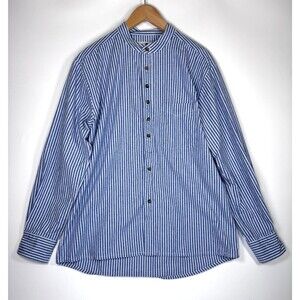 Lee Valley Ireland Shirt Mens Medium Blue White Stripe Cotton Long Sleeve Casual